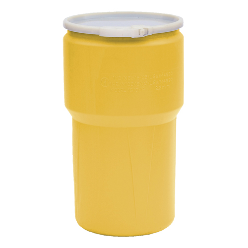 Baril emboîtable en poly&eacute;thyl&egrave;ne, 14 gal. US (11,7 gal. imp.), Dessus ouvert, Jaune Ontario Packaging