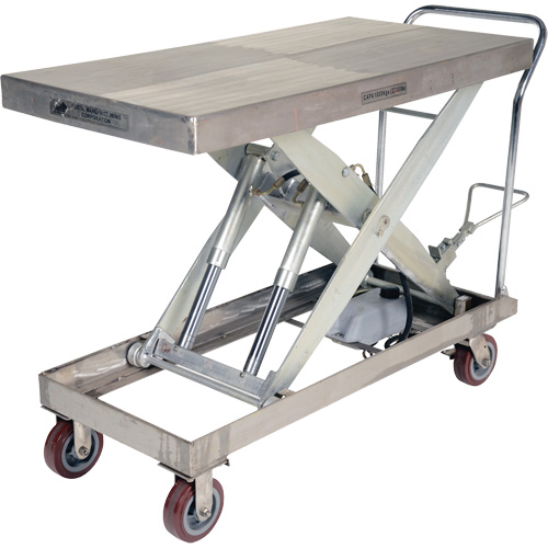 Table &eacute;l&eacute;vatrice hydraulique manuelle &agrave; ciseaux, 47" lo x 24" la, Partiellement en acier inoxydable, Capacit&eacute; 2000 lb Ontario Packaging