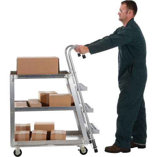 Stockpicker Truck, Aluminum, 21-7/8" W x 40" D, 3 Shelves, 660 lbs. Capacity Ontario Packaging