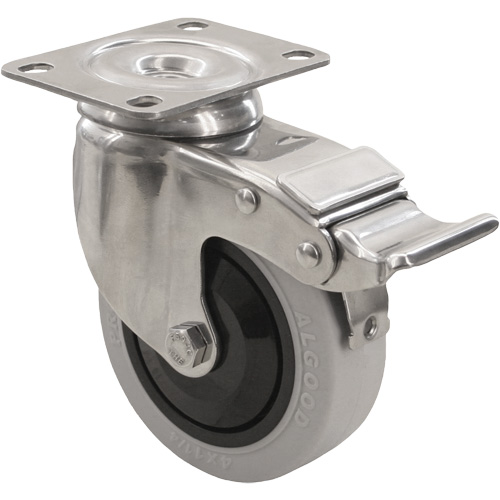 2309 Caster with Double Locking Brake, Swivel with Brake, 5" (127 mm), Envirothane Grey, 350 lbs. (158.8 kg.) Ontario Packaging