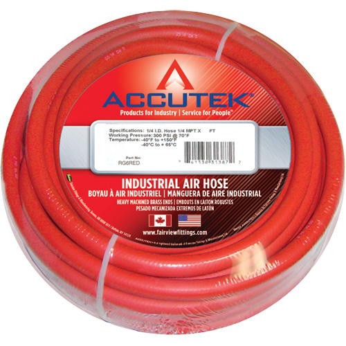 Assemblage de tuyau &agrave; air de calibre industriel rouge en terpolym&egrave;re &eacute;thyl&egrave;ne-propyl&egrave;ne-di&egrave;ne, Air, Caoutchouc, 1/2" dia. x 50', 200 psi, 1/2 NPT Ontario Packaging
