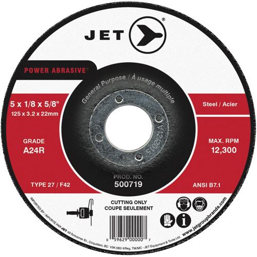 Power Abrasive Cut-Off Wheel, 4-1/2" x 1/8", 7/8" Arbor, Type 27, 13300 RPM Ontario Packaging
