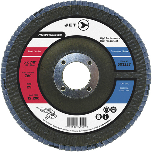 POWERBLEND Flap Disc, 5" x 7/8", Type 29, Z40 Grit, Zirconia Alumina Ontario Packaging