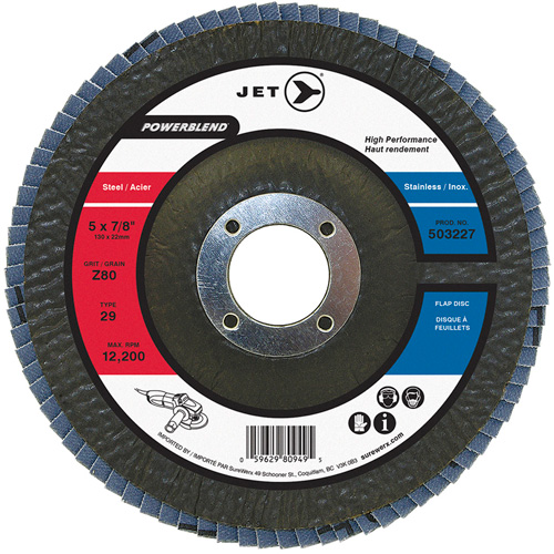 POWERBLEND Flap Disc, 5" x 7/8", Type 29, Z80 Grit, Zirconia Alumina Ontario Packaging