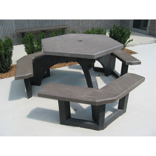 Recycled Plastic Hexagon Picnic Tables, 78" L x 78" W, Brown Ontario Packaging
