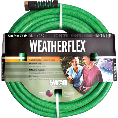 Weatherflex Medium Duty Garden Hoses, Vinyl, 5/8" dia. x 75' Ontario Packaging