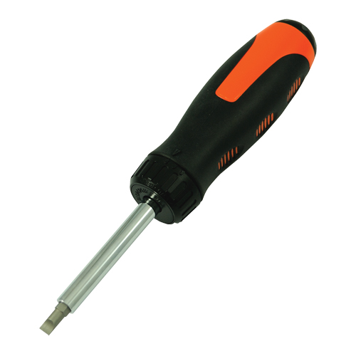 Ratcheting Multibit Screwdriver, 10-3/5" L, Cushion Grip Handle Ontario Packaging