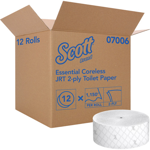 Scott&reg; Essential Toilet Paper, Jumbo/Coreless Roll, 2 Ply, 1150' Length, White Ontario Packaging