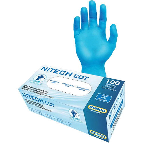 Gants d'examen EDT, Grand, Nitech, 5 mils, Sans poudre, Bleu, Classe 2 Ontario Packaging