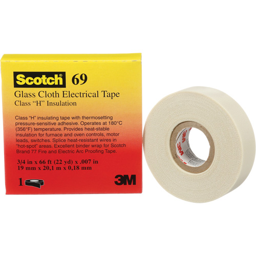 Scotch&reg; Glass Cloth Tape, 19 mm (3/4") W x 20 m (66') L, 7 mils, White Ontario Packaging