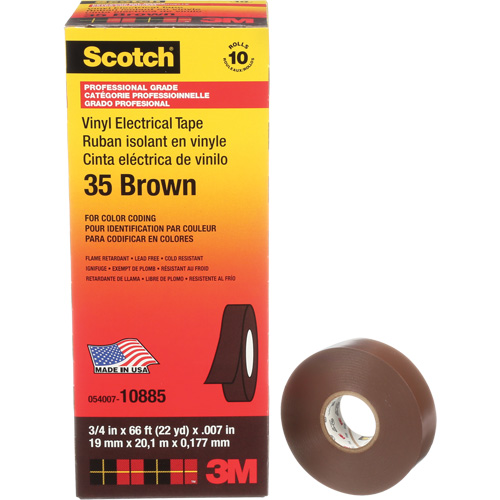 Scotch&reg; Vinyl Colour Coding Electrical Tape, 19 mm (3/4") W x 20 m (66') L, 7 mils, Brown Ontario Packaging