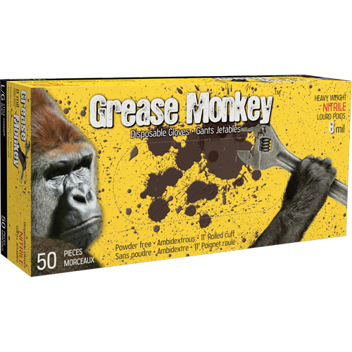 Gants Grease Monkey, Grand, Nitrile, 8 mils, Sans poudre, Noir Ontario Packaging