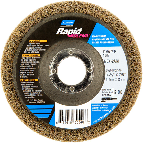 4-1/2X7/8 RAPID FINISH WHEEL NEX-2AM MED, 4-1/2" Dia., Medium Grit, Aluminum Oxide Ontario Packaging