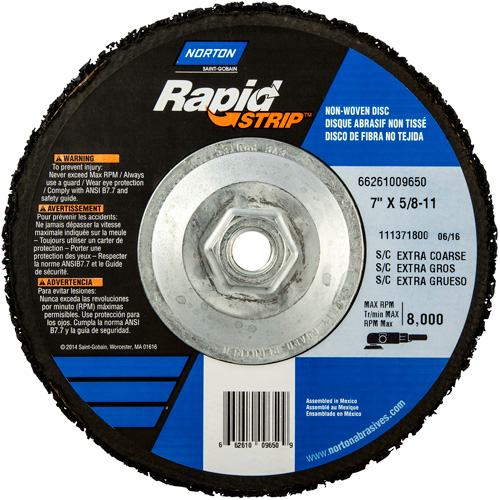 Disques &agrave; moyeu d&eacute;port&eacute; non tiss&eacute;s pour d&eacute;capage rapide Bear-Tex, 7" dia., Grain Extra grossier, Carbure de silicium Ontario Packaging
