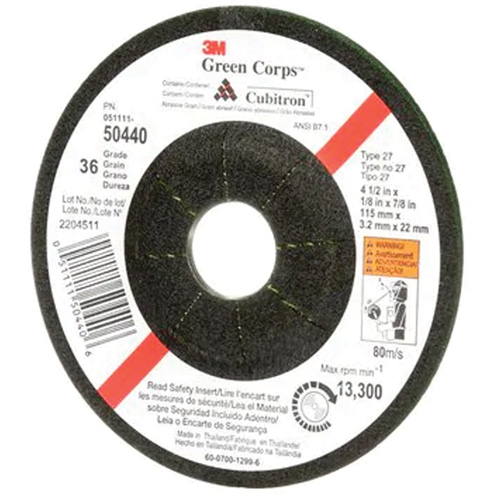 Meule flexible Green Corps, 4-1/2" x 1/8", Arbre 7/8", C&eacute;ramique, Type 27 Ontario Packaging