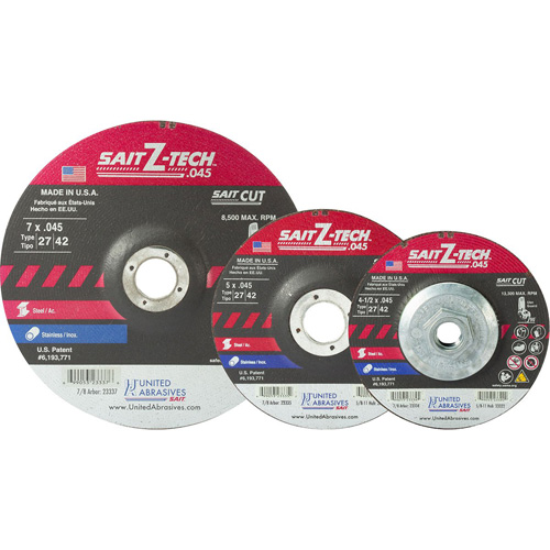 Disque de coupe, 7" x 0,045", Arbre de 7/8", Type 27, Zirconium, 8500 Tr/min Ontario Packaging