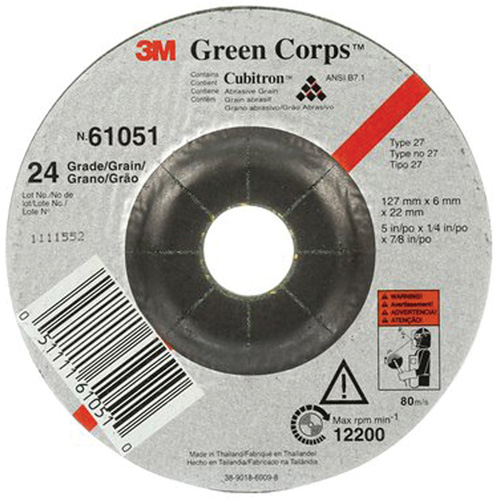 Meule flexible Green Corps, 5" x 1/4", Arbre 7/8", C&eacute;ramique, Type 1 Ontario Packaging
