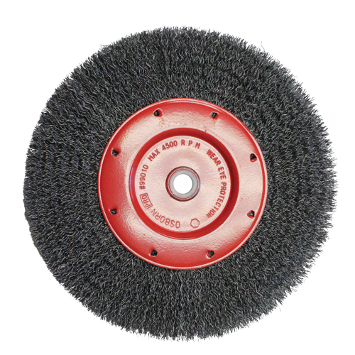 Economy Crimped Wire Wheel Brushes - Narrow Face, 6" Dia., 0.014 Fill, 2" Arbor Ontario Packaging