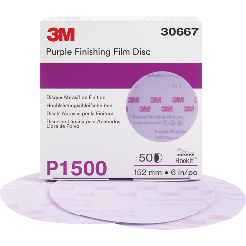 Hookit Purple Finishing Film Abrasive Disc, 6" Dia., P1500 Grit, Aluminum Oxide Ontario Packaging