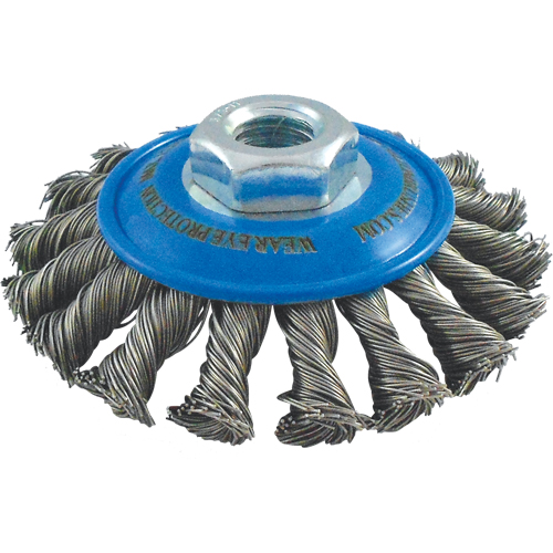 Knotted Wire Wheel Saucer Brushes, 5" Dia., 0.02" Fill, 5/8"-11 Arbor, Stainless Steel Ontario Packaging