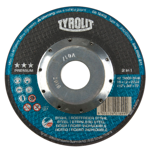 Meule &agrave; tronçonner profonde de premi&egrave;re qualit&eacute; Thincut, 7" x 1/16", Arbre de 7/8", Type 27, Oxyde d'aluminium, 8600 Tr/min Ontario Packaging