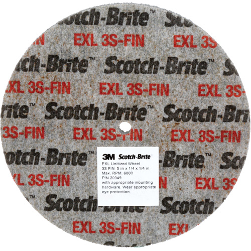 Meule unitaris&eacute;e EXL Scotch-Brite, 5" x 1/4", Arbre de 1/4", Grain de Fin, Carbure de silicium Ontario Packaging