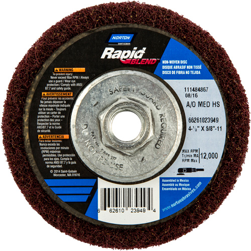 Rapid Blend Non-Woven Depressed Center Abrasive Disc, 4-1/2" Dia., 150-180 Grit, Aluminum Oxide Ontario Packaging