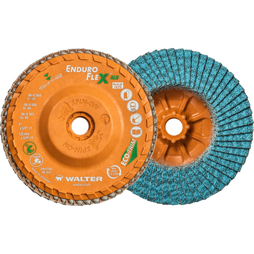 Disque &agrave; lamelles vissable Enduro-Flex Alu, 5" x 5/8"-11, Type 27, Grain 40, Alumine de zirconium Ontario Packaging