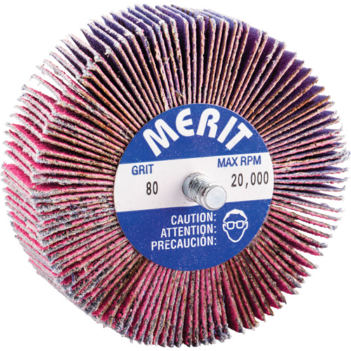 Threaded Mini Flap Wheel, Ceramic Alumina, 80 Grit, 3" x 1" x 1/4"-20 Ontario Packaging