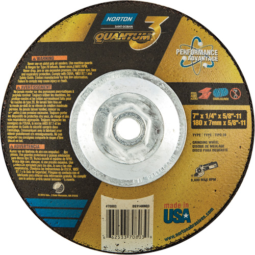 Quantum3 SG Saucer Wheel, 7" x 1/4", 5/8"-11 Arbor, Ceramic Alumina, Type 28 Ontario Packaging