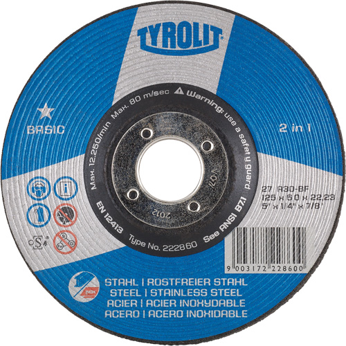 Depressed Centre Grinding Wheel, 6" x 1/4", 7/8" Arbor, Type 27 Ontario Packaging