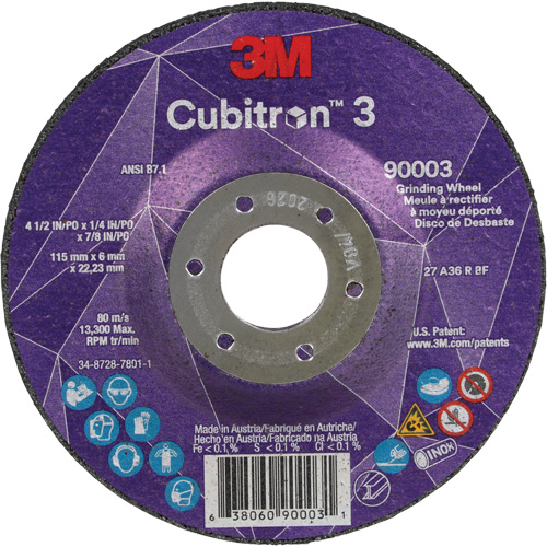 Cubitron 3 meule a moyeu d&eacute;port&eacute;, 4-1/2" x 1/4", Arbre 7/8", C&eacute;ramique, Type T27 Ontario Packaging