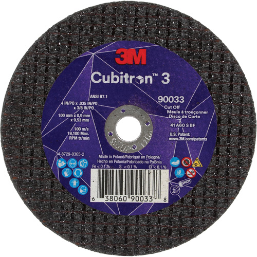 Cubitron 3 Cut-Off Wheel, 4" x 0.035", 3/8" Arbor, Type T1, Ceramic, 21000 RPM Ontario Packaging