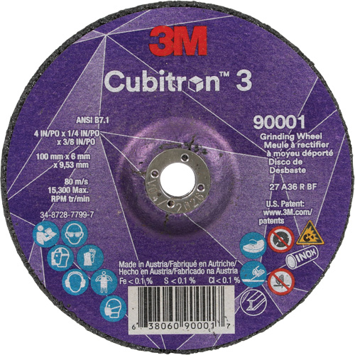 Cubitron 3 Depressed Centre Grinding Wheel, 4" x 1/4", 3/8" Arbor, Ceramic, Type T27 Ontario Packaging
