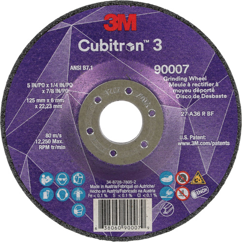 Cubitron 3 Depressed Centre Grinding Wheel, 5" x 1/4", 7/8" Arbor, Ceramic, Type T27 Ontario Packaging