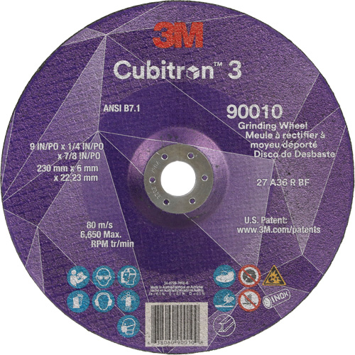 Cubitron 3 Depressed Centre Grinding Wheel, 9" x 1/4", 7/8" Arbor, Ceramic, Type T27 Ontario Packaging