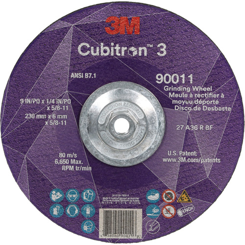 Cubitron 3 meule a moyeu d&eacute;port&eacute;, 9" x 0,25", Arbre 5/8"-11, C&eacute;ramique, Type T27 Ontario Packaging