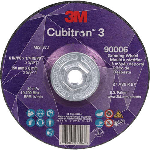 Cubitron 3 meule a moyeu d&eacute;port&eacute;, 6" x 0,25", Arbre 5/8"-11, C&eacute;ramique, Type T27 Ontario Packaging