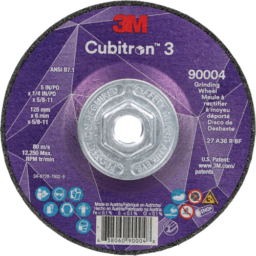 Cubitron 3 meule a moyeu d&eacute;port&eacute;, 5" x 0,25", Arbre 5/8"-11, C&eacute;ramique, Type T27 Ontario Packaging