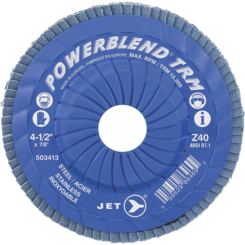 Disque &agrave; lamelles ajustables TRM Powerblend, 4-1/2" x 7/8", Type 29, Grain Z40, Zirconium Ontario Packaging