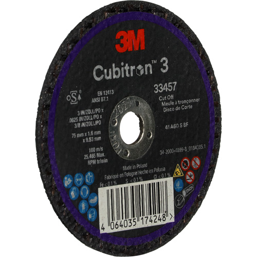 Cubitron 3 Cut-Off Wheel, 3" x 0.063", 3/8" Arbor, Ceramic Ontario Packaging