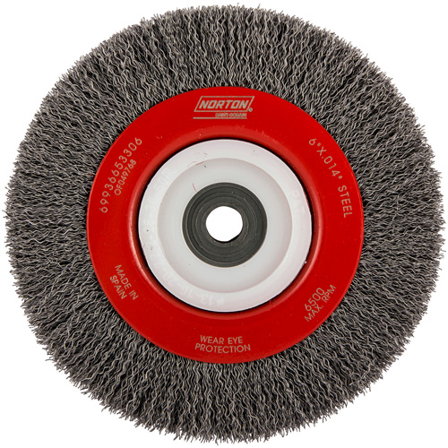 Crimped Bench Wheel, 6" Dia., 0.014" Fill, 1/2"-2 Arbor Ontario Packaging