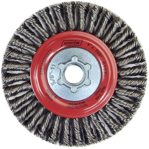 Stringer Bead Knot Wire Brush For Angle Grinders, 4" Dia., 0.02" Fill, 5/8"-11 Arbor, Steel Ontario Packaging