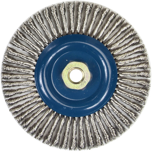 Brosse &agrave; fils nou&eacute;s pour cordons de soudure pour meuleuse angulaire, Dia. 6", Fils 0,02", Arbre 5/8"-11, Acier inoxydable Ontario Packaging