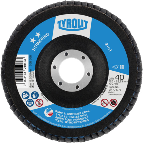 2-in-1 Flap Disc, 4-1/2" x 22.5 mm, Type 27A, 60 Grit, Ceramic Alumina Ontario Packaging