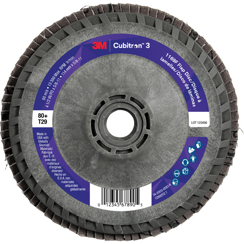 Cubitron 3 Conical  Flap Disc with Quick Change 1169F, 4-1/2" x 5/8"-11, Type T29, 80+ Grit, Ceramic Ontario Packaging