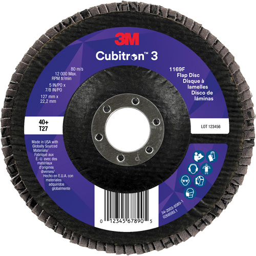 Disque &agrave; lamelles plate 1169F Cubitron 3, 5" x 7/8", Type T27, Grain 40+, C&eacute;ramique Ontario Packaging