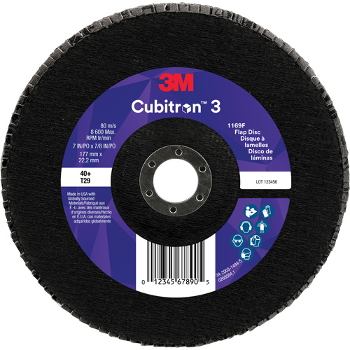 Cubitron 3 Conical  Flap Disc 1169F, 7" x 7/8", Type T29, 40+ Grit, Ceramic Ontario Packaging