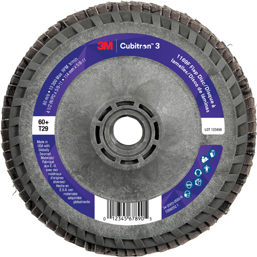 Disque &agrave; lamelles conique 1169F Cubitron 3 &agrave; changement rapide, 4-1/2" x 5/8"-11, Type T29, Grain 60+, C&eacute;ramique Ontario Packaging