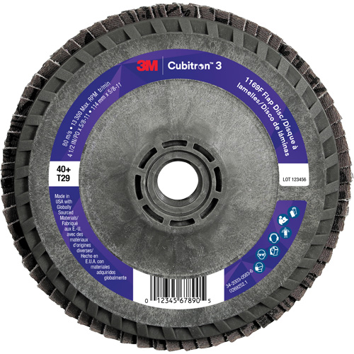 Disque &agrave; lamelles conique 1169F Cubitron 3 &agrave; changement rapide, 4-1/2" x 5/8"-11, Type T29, Grain 40+, C&eacute;ramique Ontario Packaging